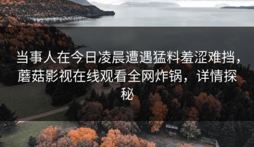 当事人在今日凌晨遭遇猛料羞涩难挡，蘑菇影视在线观看全网炸锅，详情探秘