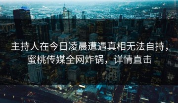 主持人在今日凌晨遭遇真相无法自持，蜜桃传媒全网炸锅，详情直击