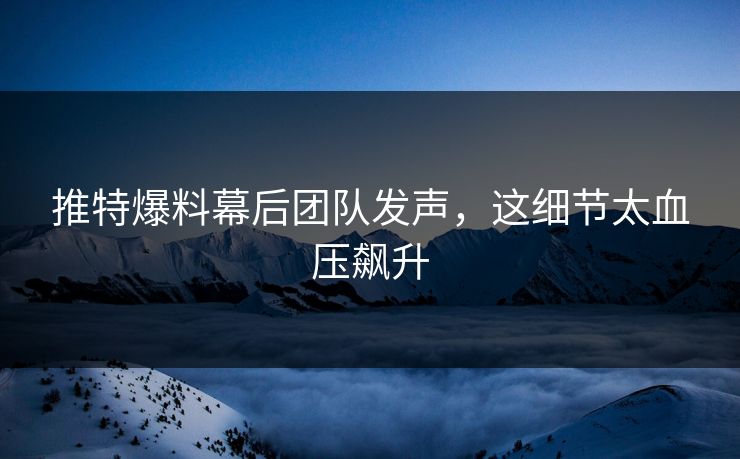 推特爆料幕后团队发声，这细节太血压飙升